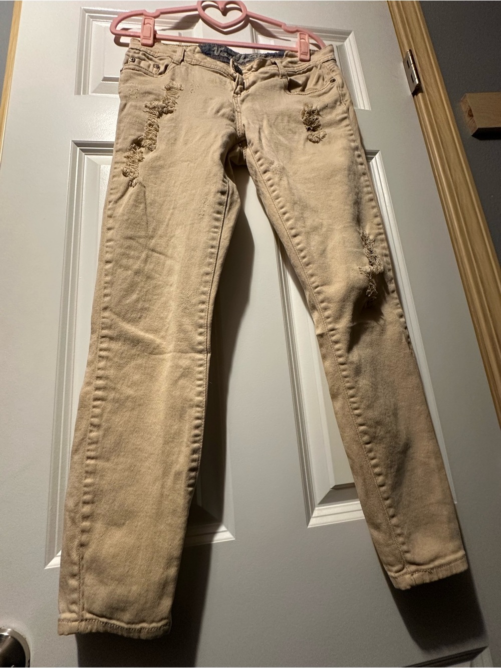 Vanilla Star Slim Distressed Jeans - Tan